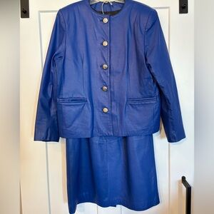 Vintage C Marie Women's Blue Leather Jacket Size L Skirt Size M